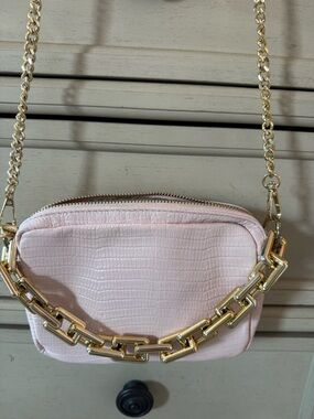Women's Pink Italian leather Croc-Embossed Chain Crossbody Bag